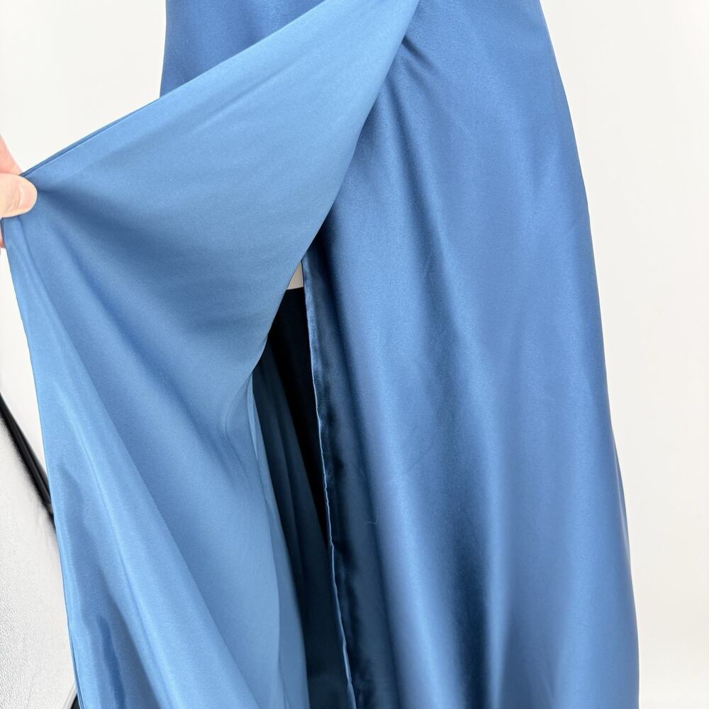 Blue Satin One Shoulder Maxi Gown Open Back Cutout Formal 8 Elegant Bridesmaid - Picture 3 of 8